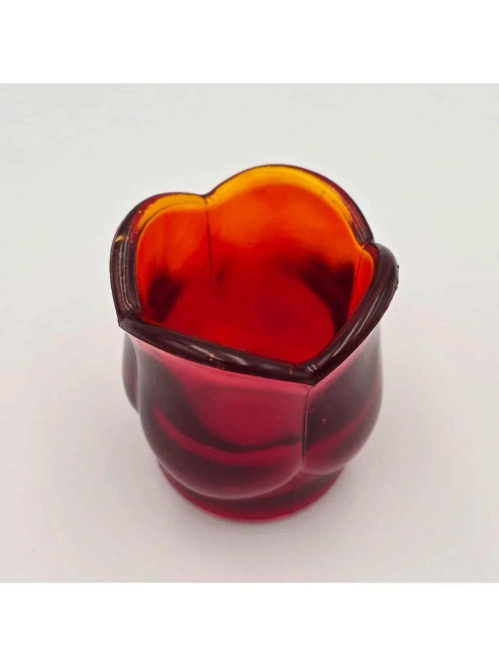 Vintage Glass Tulip Candle Holder Votive Red Orange Cadmium  70s